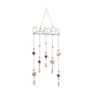 36 in. Brass Metal Geometric Indoor Outdoor Garden Windchime with Glass Beads and Bells