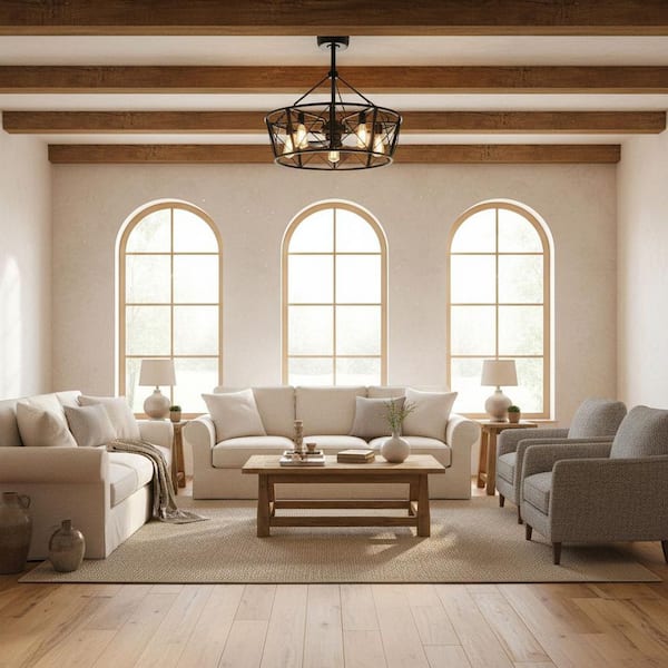 Pinehill 28 in. Indoor/Outdoor Matte Black Farmhouse Fandelier Ceiling Fan with 2200K Bulbs Included and Remote Control