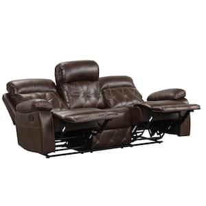 Arabella 83.88 in. Wide Flared Arm Faux Leather Straight Reclining Sofa In Brown