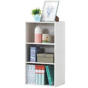 17 in. White MDF 3-Tier Storage Cabinet Multi-functional Display Open shelf Bookcase