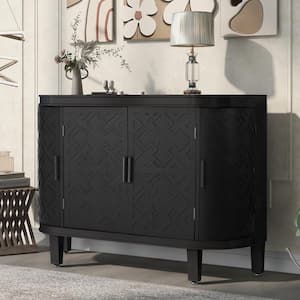 Black Wood 47.2 in. Sideboard with Antique Pattern Doors, Accent Storage Cabinet(47.2 in. W x 15.2 in. D x 33.5 in. H)