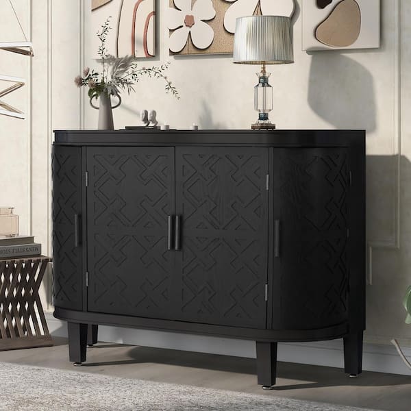 Harper & Bright Designs Black Wood 47.2 in. Sideboard with Antique ...