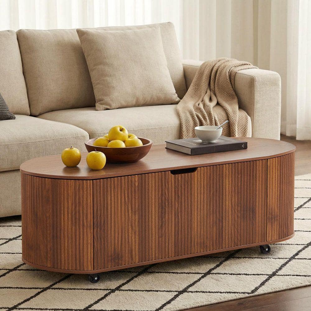 ATHMILE Oval Walnut Trunk Bench with Pulleys 43.31 in. DWL