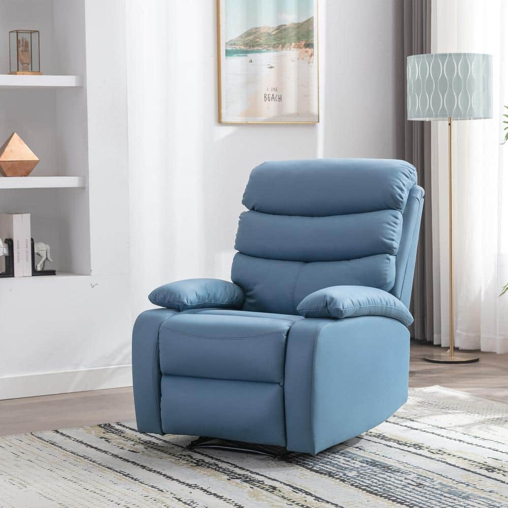 Pinksvdas 30.2 in. Blue Standard Manual Tech Faux Leather Recliner Chair with Padded Seat Small Recliners for Small Spaces ZY8018 BLUE The Home