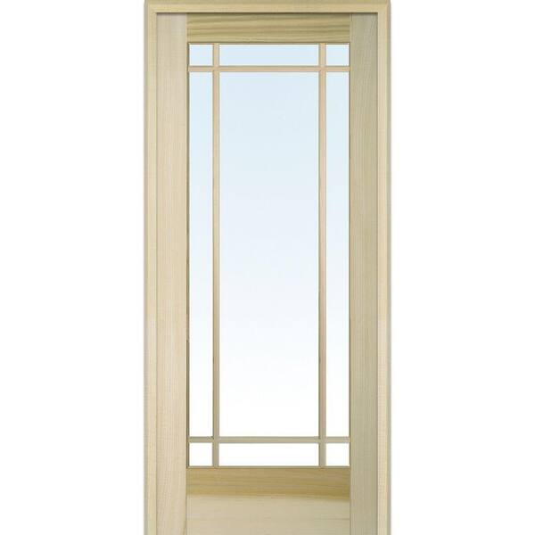 MMI Door 30 in. x 80 in. Left Handed Unfinished Poplar Wood Clear Glass 9 Lite True Divided Single Prehung Interior Door