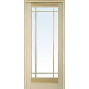 36 in. x 80 in. Right Handed Unfinished Poplar Wood Clear Glass 9 Lite True Divided Single Prehung Interior Door