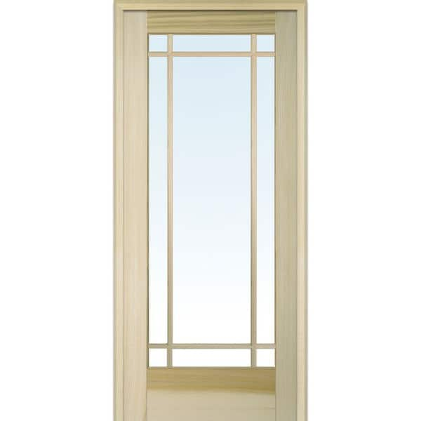 MMI Door 36 in. x 80 in. Right Handed Unfinished Poplar Wood Clear Glass 9 Lite True Divided Single Prehung Interior Door