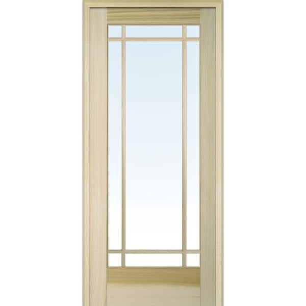 MMI Door 32 in. x 80 in. Left Handed Unfinished Poplar Wood Clear Glass 9 Lite True Divided Single Prehung Interior Door