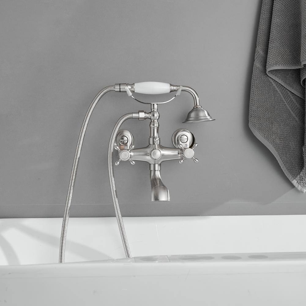 Brushed Nickel Double Handle Wall Mount Tub Faucet