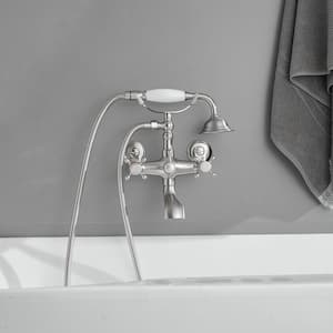 3-Handle Claw Foot Tub Faucet with Telephone Shaped Hand Shower Old Style Spigot and Hand Shower in Brushed Nickel