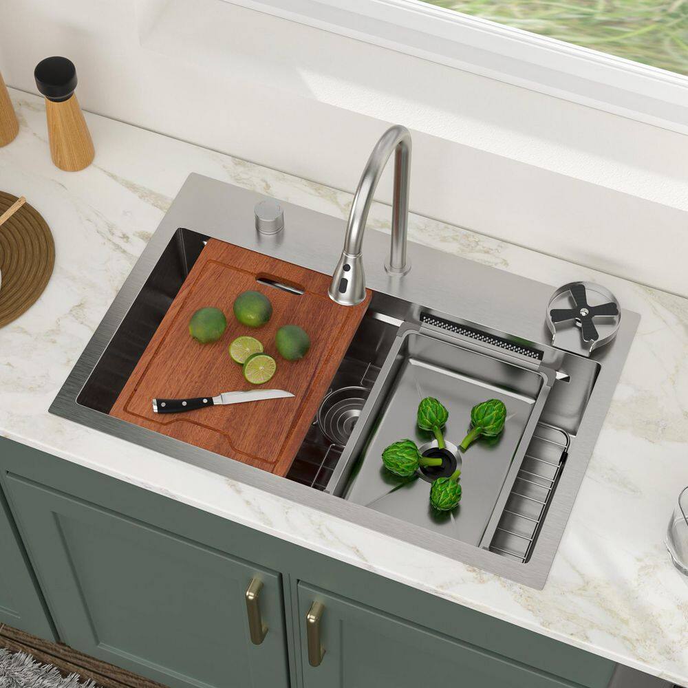 33" Matte Black Granite Composite Single Bowl Kitchen Sink with Pull Down Faucet