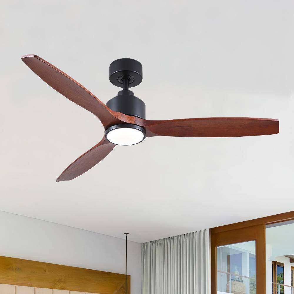 Farmhouse 52 in. Indoor Matte Black Downrod Mount Ceiling Fan with 3 Solid Wood Blades, Dimmable LED Light and Remote price history on PriceWatchPro