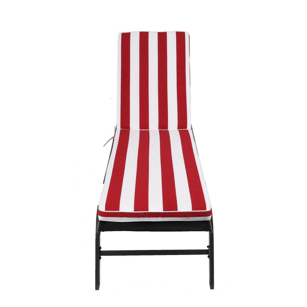 Red and White Striped Foam Chaise Lounge Cushion