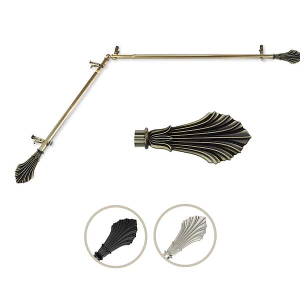 Rod Desyne 13/16" Dia Adjustable 120" to 170" Single Corner Window Curtain Rod in Antique Brass with Fin Finials