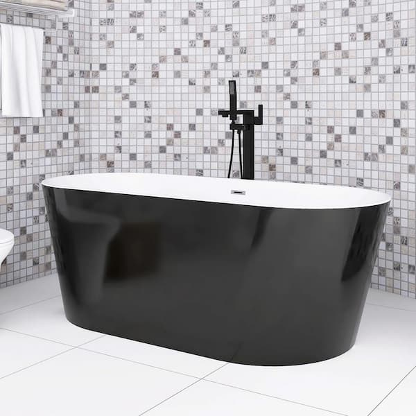 59 in. x 30 in. Acrylic Soaking Bathtub with Center Drain in Black and White