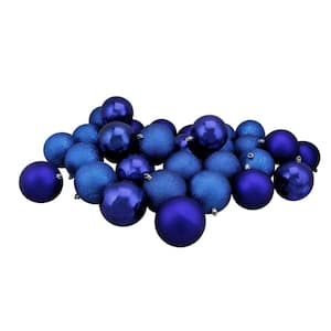 3.25 in. (80 mm) Royal Blue Shatterproof 4-Finish Christmas Ball Ornaments (32-Count)