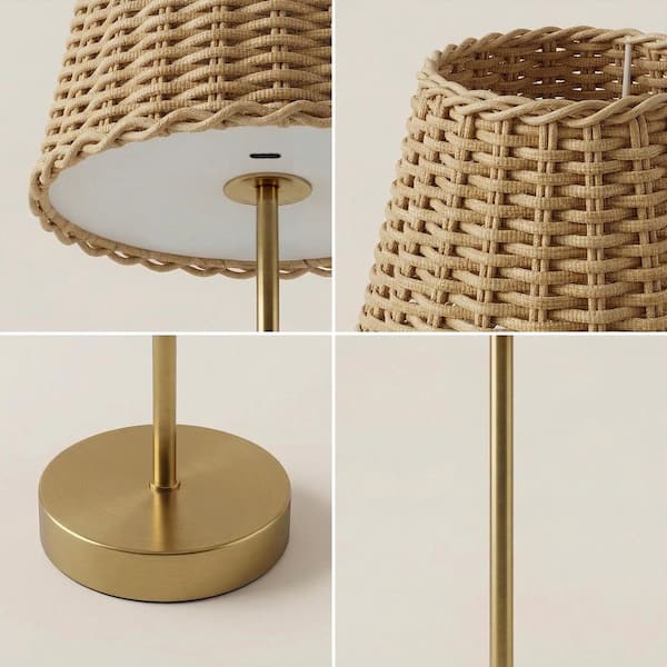 Tangent Bell Bell + Howell 14 in. Gold/Tan Rechargeable Integrated LED Woven Indoor ...