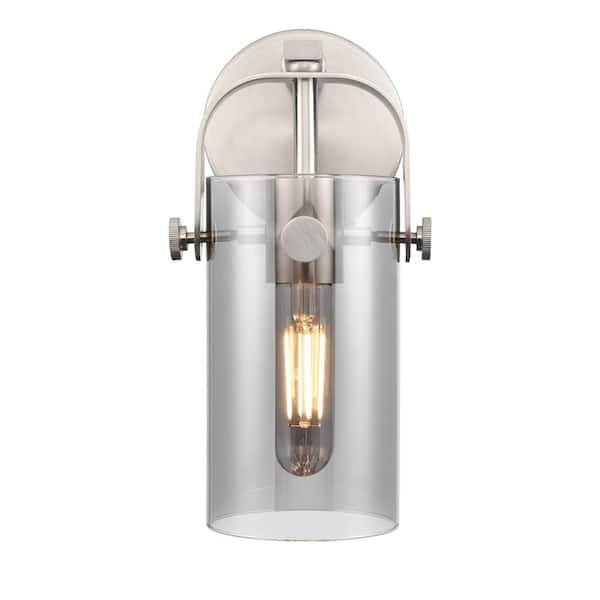 Innovations Pilaster II Cylinder 4.5 in. 1-Light Satin Nickel Wall Sconce with Glass Shade