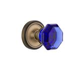 Classic Rosette 2-3/4 in. Backset Antique Brass Privacy Bed/Bath Waldorf Cobalt Door Knob
