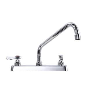 Deck Mount Double Handle Commercial Standard Kitchen Faucet with Swivel Spout in Polished Chrome