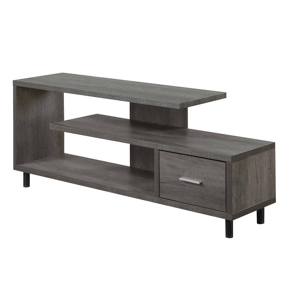 Modern Charcoal Gray 59" TV Stand with Open Shelves and Cabinet