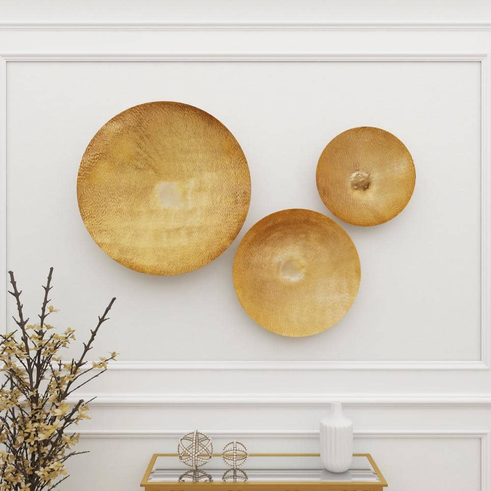 Gold Large Metallic Round Disk Wall Decor Set