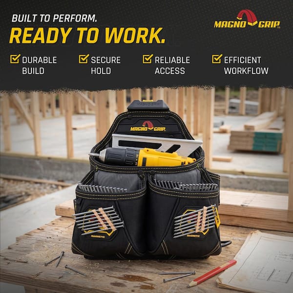Snap Lock Framer Tool Pouch with Magnetic Storage, Hammer Loop, Tape Measure Clip and T-Chain Electrical Tape Holder