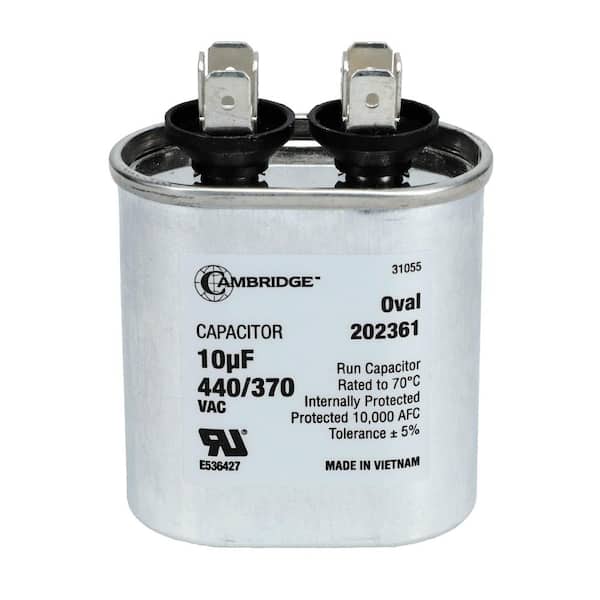 Cambridge 2.01 in. x 1.22 in. x 2.17 in. Aluminum 10 MFD 440-Volt/370-Volt Single Oval Run Capacitor (1-Pack)