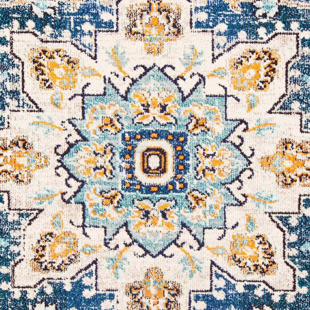 Blue and Light Blue Round Synthetic Non-slip Area Rug