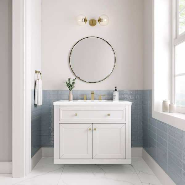 James Martin Vanities Chicago 36.0 in. W x 23.5 in. D x 33.76 in. H Single Bath Vanity in Glossy White with White Zeus Silestone Quartz Top