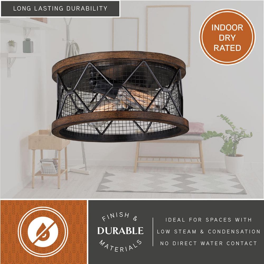 Bremerton 13" Bronze and Teak Drum Flush Mount Light