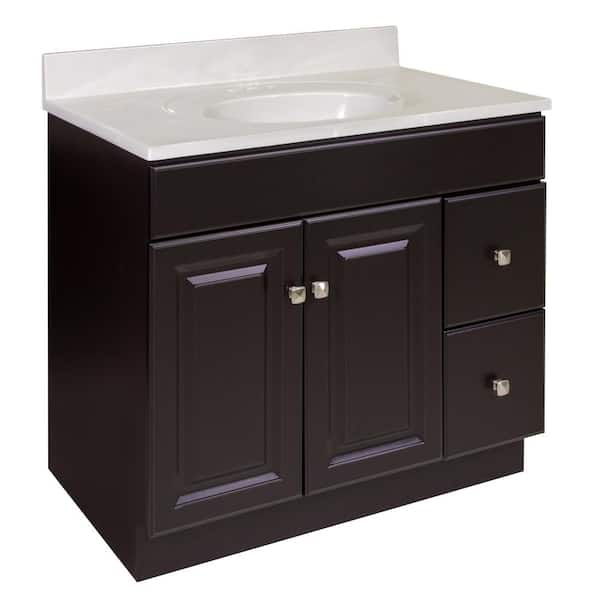 Design House Wyndham 37 in. W Single 4 in. Centerset Sink Bathroom Vanity in Espresso with Ivory Swirl Cultured Marble Top, Assembled