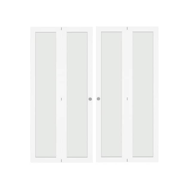 TENONER 72 in. x 80 in. (Double Doors) Frosted Glass Finished MDF Single Glass Panel Bi-Fold Doors with Hardware Kits