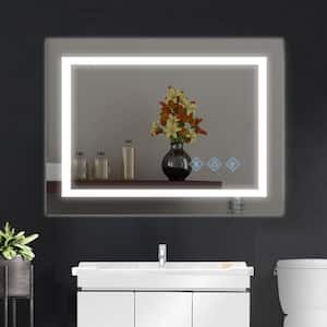 48 in. W x 36 in. H Rectangular Frameless Dimmable Anti-Fog Wall Bathroom Vanity Mirror in Silver