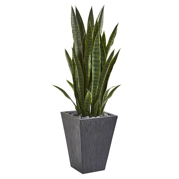 Indoor 45-In. Sansevieria Artificial Plant in Slate Planter