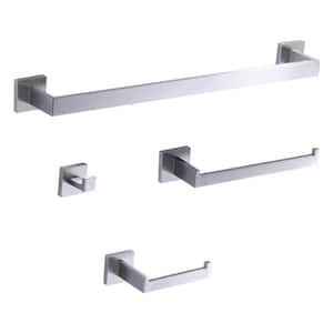 4-Piece Bath Hardware Set with 23.6 in. Towel Bar Paper Holder Towel Hook Mounting Hardware Included in Brushed Nickel