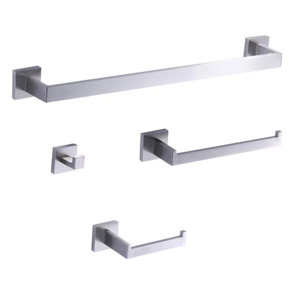 AVITAS 4-Piece Bath Hardware Set with 23.6 in. Towel Bar Paper Holder Towel Hook Mounting Hardware Included in Brushed Nickel