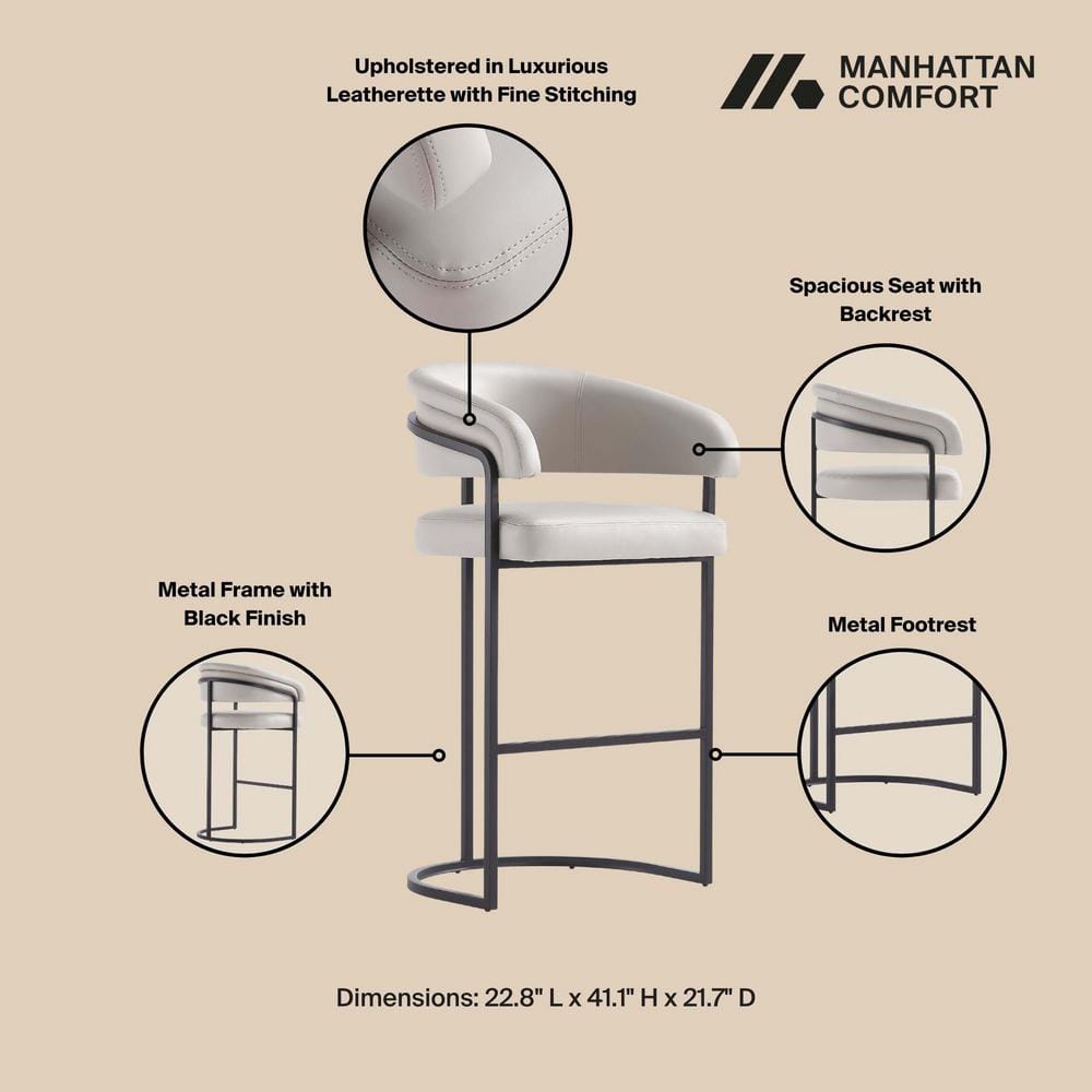 Augusta Light Gray Leatherette Upholstered Barstool with Metal Frame