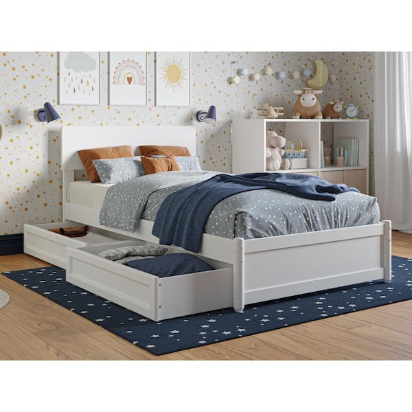 AFI Wesley White Solid Wood Frame Twin Platform Bed with Panel Footboard and Storage Drawers