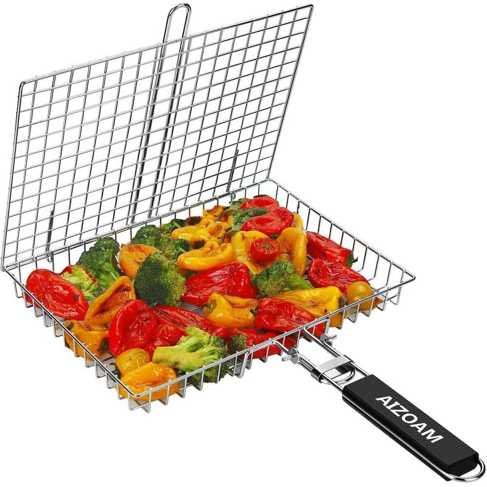 Angel Sar 12.6 in. Stainless Steel Large Folding Grill Basket with