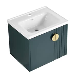 23.81 in. W x 18.5 in. D x 20.79 in H Floating Bath Vanity in Green with White Ceramic Top, Single Sink, Wall-Mounted