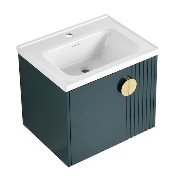 Aoibox 23.81 in. W x 18.5 in. D x 20.79 in H Floating Bath Vanity in Green with White Ceramic Top, Single Sink, Wall-Mounted
