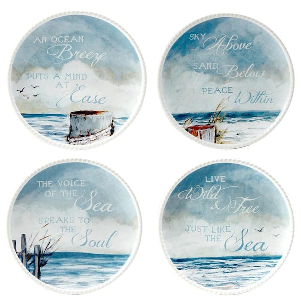 Certified International Shorebirds Canape Plates Assorted Colors Dessert Plates (Set of 4)