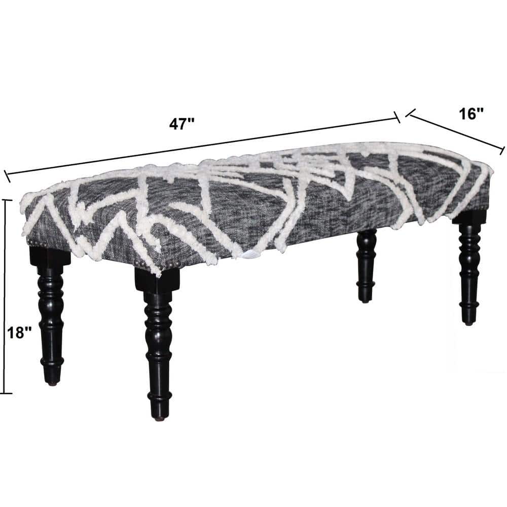 Natural Wood 47" Grey Cotton Tufted Bench