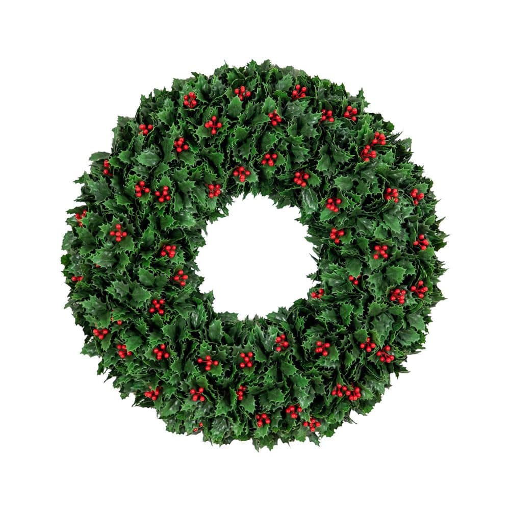 24 in. Green Unlit Holly Artificial Christmas Wreath with Berries (UV Resistant, Indoor/Outdoor) price history on PriceWatchPro
