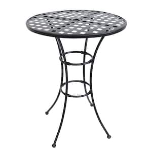 Black 30 in. Dia Elegant Round Wrought Iron Outdoor Bar Table