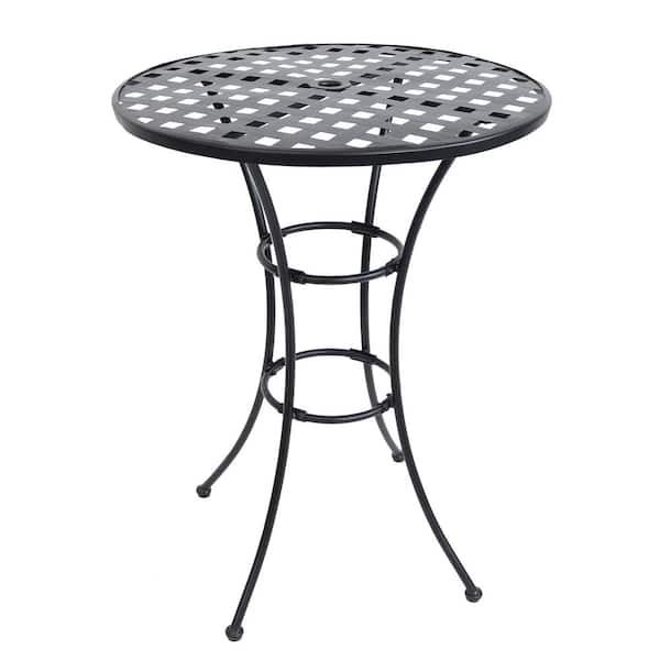 Sunnydaze Black 30 in. Dia Elegant Round Wrought Iron Outdoor Bar Table