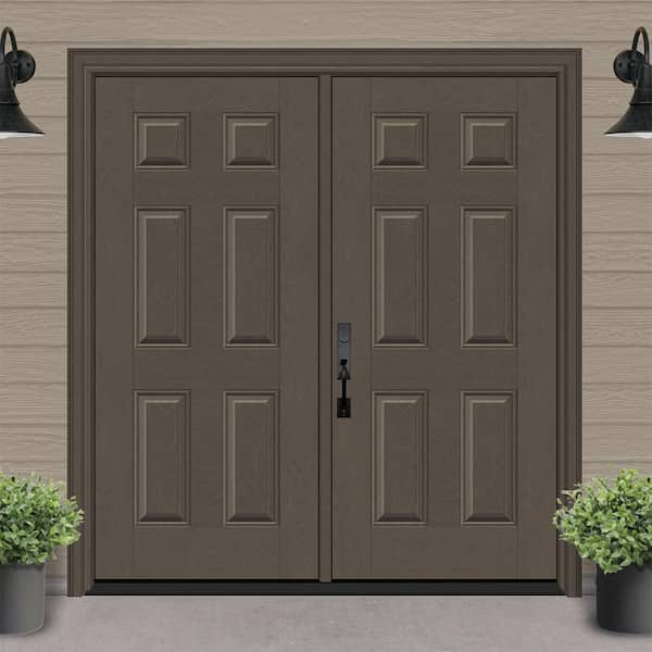 Regency 72 in. x 96 in. 6-Panel RHIS Ashwood Stain Mahogany Fiberglass Double Prehung Front Door with 4-9/16 Jamb