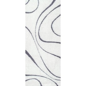 Carolyn Contemporary Curves Shag White 3 ft. x 6 ft. Runner Rug