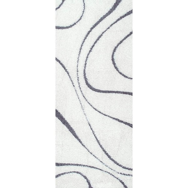 nuLOOM Carolyn Contemporary Curves Shag White 3 ft. x 8 ft. Runner Rug